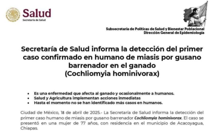 Detectan primer caso humano por gusano barrenador