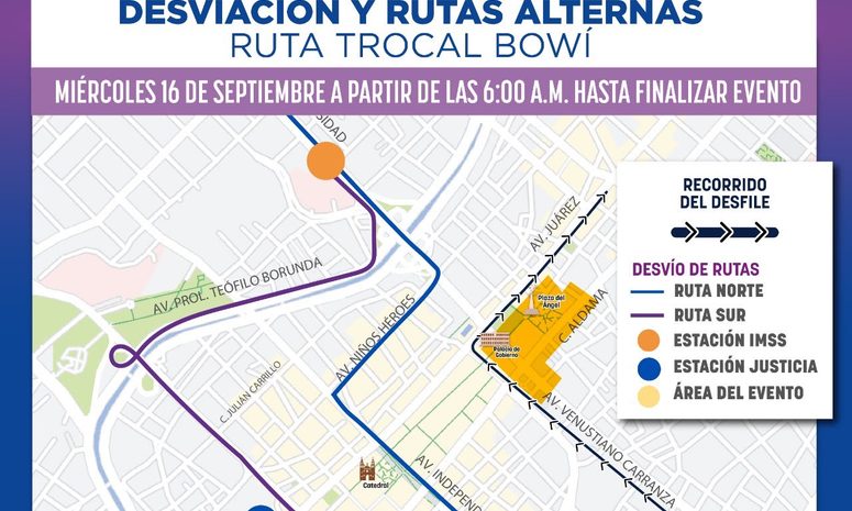 Anuncian ajustes en ruta del Bowí por desfile del 16 de septiembre