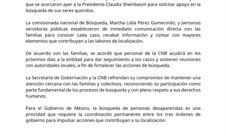 Atiende CNB a familias de personas desaparecidas en Guanajuato