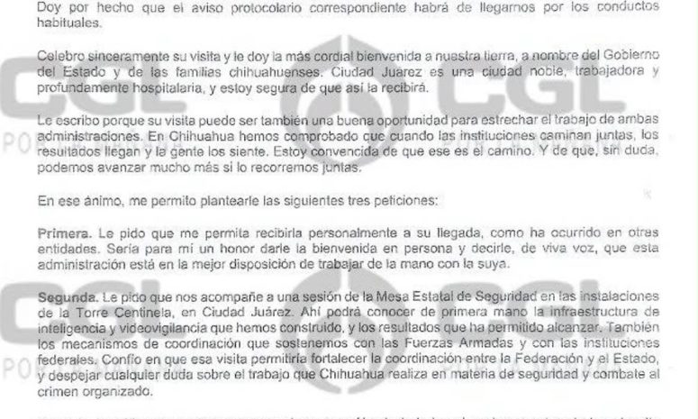 Maru Campos plantea tres temas a Sheinbaum previo a su visita a Chihuahua