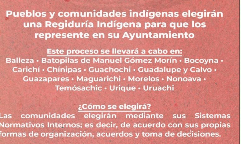 Elegirán por primera vez regidurías indígenas en 14 municipios de Chihuahua